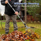 Adjustable Metal-Leaf Rake with Telescopic Handle - Lawn & Garden Tool for Grass, Leaves & Shrubs - Heavy Duty Yard Rake for Adults, Women & Kids