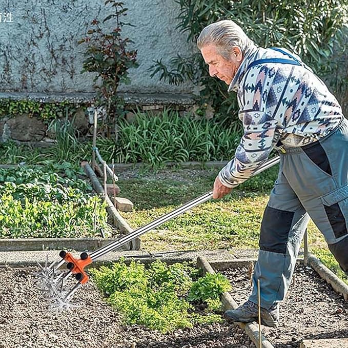 Rotary Cultivator Garden Tiller, Manual Tiller Tool Metal Construction Wheel Edger Manual Lawns Tool Gardening for Tight Spaces Metal Soil Cultivator for Hard Soil