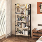 Folding Bookshelf,5 Tier Bookcase Foldable Shelf with X-Bracket Design, Adjustable Feet, Space Saving Storage for Living Room, Office