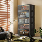 SAILUN 136Gal/543Qt Stackable Storage Bins Folding Collapsible Storage Bins with Lid, Closet Organizers and Storage, Storage Box with Door Black 26" W x 17" D x 71" H