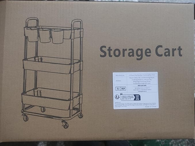 JIUYOTREE 3-Tier Plastic Rolling Storage Cart Utility Cart with Extra Hanging Cups Handles Lockable Wheels for Living Room Bathroom Kitchen Office Green