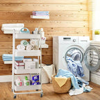 elabo 4-Tier Metal Mesh Utility Rolling Cart, Storage Organizer Trolley Services Cart with Lockable Wheels for Kitchen, Bathroom, Living Room (White)