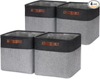 HNZIGE Decorative Storage Basket(4 Pack) Linen Cube Storage Baskets for Organizing Toys,Books,Towels,Blankets,12x12 Baskets for Storage Clothes with Handles(Black&Grey)