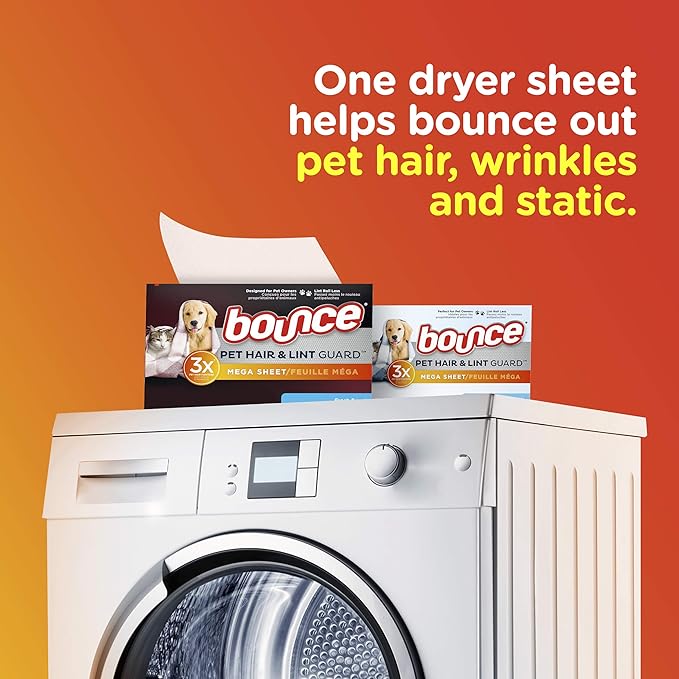 Bounce Pet Hair and Lint Guard Mega Dryer Sheets, Fresh Scent, 80 ct