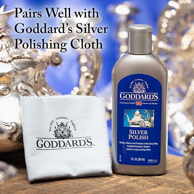 Goddard's Silver Polish for Sterling and Silver Plate, Liquid Cleaner and Polish for Jewelry, Silverware, and Antiques - All-in-One Tarnish Remover Solution, 7 oz
