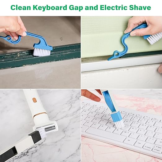 Multifunctional Cleaning Brush Set, 15Piece Household Crevice Tool Kit with Long Handle Thin Scrub for Bathroom Toilet, Small Kitchen Gap Sliding Door Flat Narrow Spaces Hard Bristle Home