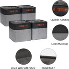 HNZIGE Decorative Storage Basket(4 Pack) Linen Cube Storage Baskets for Organizing Toys,Books,Towels,Blankets,12x12 Baskets for Storage Clothes with Handles(Black&Grey)