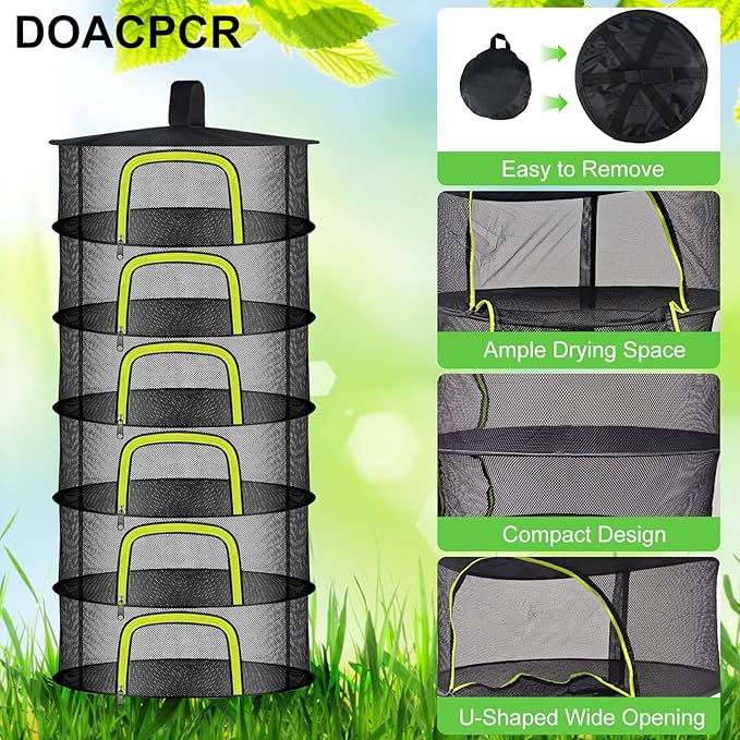 6 Layer Herb Drying Rack, Herb Drying Rack Hanging Mesh, Foldable Plant Drying Net With U-Shaped Zipper, Garden Shears, Hooks, For Drying Herbs Plants, Flowers, Fruits, Food, Clothes(6 Layers-23.62'')