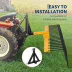 48 Inch Durable Pine Straw Rake Powder Coated Steel Landscape Rake Fits 2" Receiver for Lawn Tractors or ATV/UTV, Orange