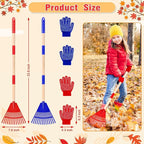 2 Pcs 35'' Kids Rakes for Leaves - Plastic Rake Head with 2 Pairs Kids Gloves, Small Kids Lawn Rakes Detachable Wooden Handle, Autumn Garden Tool Set for Kids Boys and Girls, Red & Blue, 3yr+