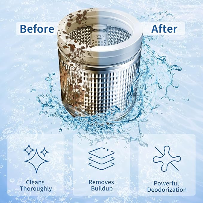 Washing Machine Cleaner Tablets 24 Pack - Deep Cleaning & Descaler for HE Front Load & Top Load Washers, Removes Odor, Residue & Pet Hair, Septic Safe, Eco-Friendly Deodorizer -1 Year Supply