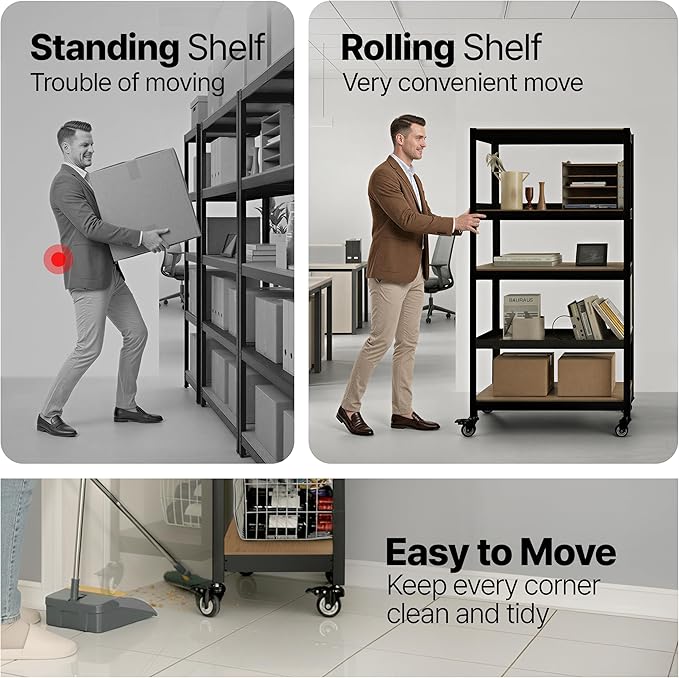HOMEDANT House 36.2" W 5 Tier Heavy Duty Garage Shelving Adjustable Metal Rack Storage Shelves Standing Shelf Unit Organizers Pantry Closet Office Black 2Pack