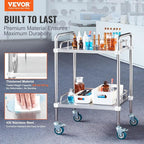VEVOR Lab Rolling Cart, 2-Shelf Stainless Steel Rolling Cart, Lab Serving Cart with Swivel Casters, Dental Utility Cart for Clinic, Lab, Hospital, Salon, 15.16"x21.57"x34.06"