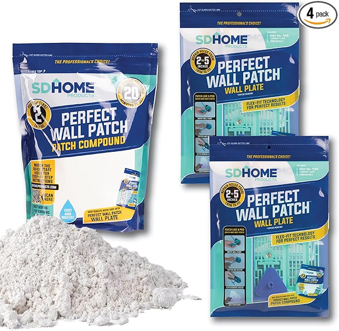 Drywall Repair Plate & Compound Kit by SD Home, Fix Large Holes Fast, Pack of 2 Wall Backing Plates & 1 Fast-Drying Spackle Filler Bag, Easy & Quick DIY Patching for Cracks & Wall Damage