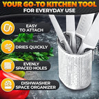 Chopstick Dishwasher Basket 3.5x2.7x3.9" – Stainless Steel Chopstick Holder for Dishwasher with Hooks, Oval Design Rust-Resistant Perforated Utensil Caddy for Straws, Teaspoons & Small Kitchen Tools