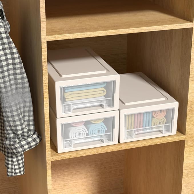 Oymlclivisa 3 Packs Plastic Storage Drawer, Small Stackable Desktop Drawers Unit