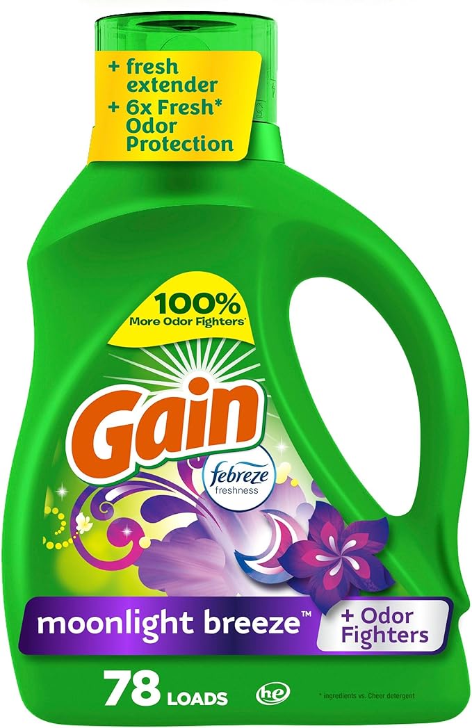 Gain Liquid Laundry Detergent, Moonlight Breeze Scent, 113 fl oz, 78 loads, Freshness + Odor Fighting, High efficiency washing machine iquid cleaning soap