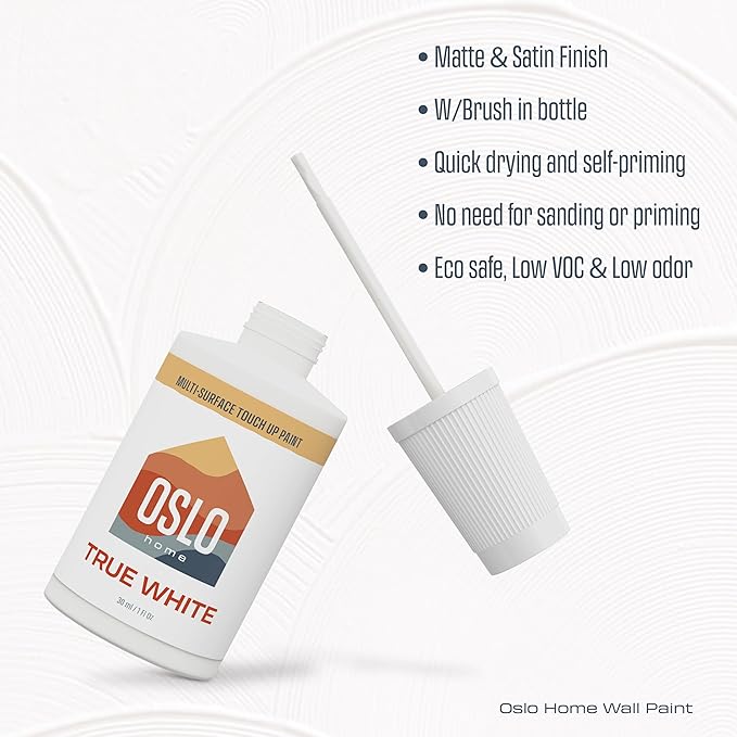 Touch Up Paint, True White, two 1oz., Satin, w/brush in bottle, Quick drying, for Home repairs, Kitchen Cabinets, Walls