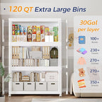 600Qt Stackable Storage Bins with Lid and Wheels, 150Gal Plastic Closet Organizer and Storage Drawer, Large Collapsible Storage Box Cabinet with Clear Door for Home Kitchen Office, 5Pack White