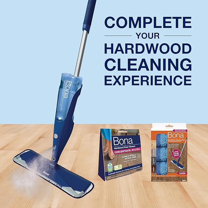 Bona Hardwood Floor Premium Spray Mop - Includes Wood Floor Cleaning Concentrate and Machine Washable Microfiber Cleaning Pad - Dual Zone Cleaning Design for Faster Cleanup