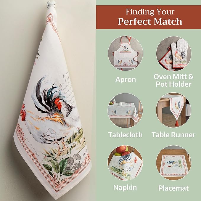 Maison d' Hermine Kitchen Towels Set of 2 100% Cotton 27.50" x 20" Reusable Cloth Tea Dish Towels Absorbent with Hanging Loop for Kitchen, Home, Dining, Cocktail Parties Spring/Summer (Campagne)