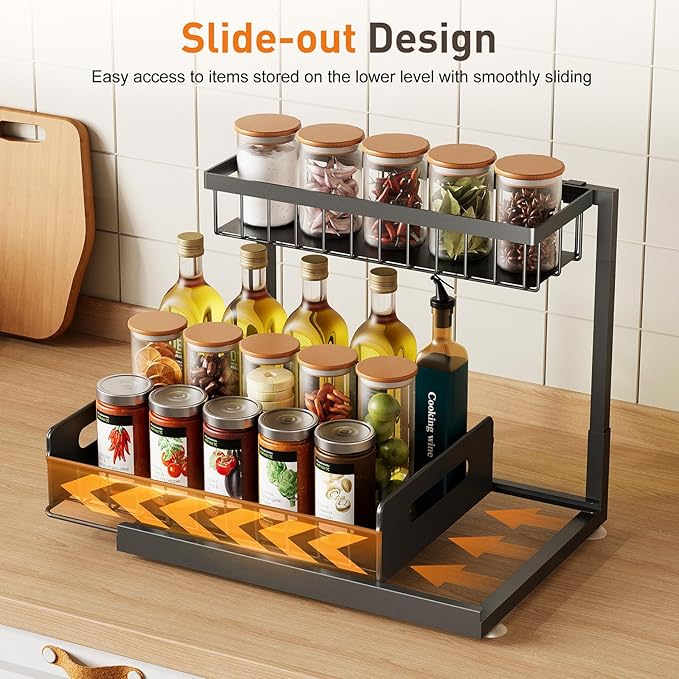Under Sink Organizer 1 Pack,Pull Out Cabinet Organizer Shelf,Kitchen Bathroom Organizers and Storage with Sliding Drawer,Storage Shelves,Storage and organization for Home,Laundry Room,RV,Pantry,Spice