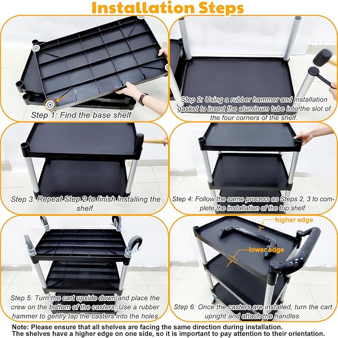 Utility Carts with Wheels, Large Size 3 Tier Rolling Cart with Lockable Wheels, Heavy Duty 600lbs Capacity Food Service Cart for Restaurant, Kitchen, Home, Warehouse, Office