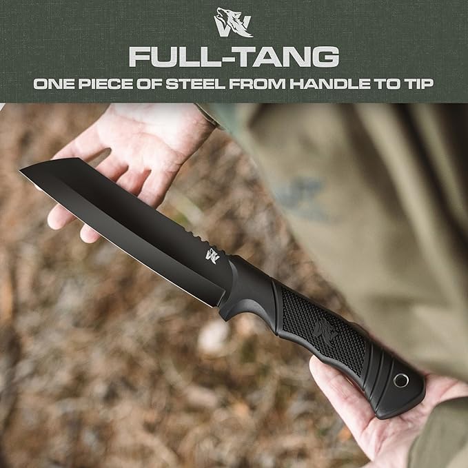 ODENWOLF W Machete - Survival Machete Full Tang with Sheath - Strong D2 Steel Knife Machete for Cutting Trees, for Yard Work, and for Bushcrafting and Big Tactical Knife with TPE-Handle