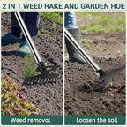 Weed Puller Tool with Long Handle, 2 in 1 Manual Weed Rake and Garden Hoe, 11 Tooth Weed Remover Tool, Hoe Garden Tool, Uprooting Weeding Tool for Yard, Lawn, Patio and Garden