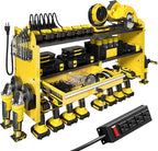 KSVO Power Tool Organizer Wall Mount with Drill Rack, Grinder Holder, Hammer & Pliers Rack, Locking Drawers, 6-Outlet Charging Shelf – Heavy Duty Metal Tool Storage for Garage, Workshop (Yellow)