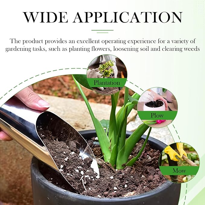 3pcs Stainless Steel Bonsai Soil Scoops–Gardening Silver Metal Spade Shovel Bucket Scoop for Potted Succulents and Planting