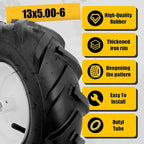 MZREXN 13x5.00-6" Tiller Tire and Wheel 2 Pack, 3/4" Axle Size, 3-1/8" Offset Hub, 4Ply Pneumatic, Compatible with Garden Trailer, Lug Tractor & Trencher, Tillers, and Lawn Mover Replacement Tire