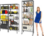 3 Pack Adjustable 6-Tier Storage Shelves with Wheels, 750 lbs Capacity Heavy Duty Wire Shelving Rack, 14" D x 24" W x 71" H Rolling Metal Shelving for Garage, Closet, Kitchen