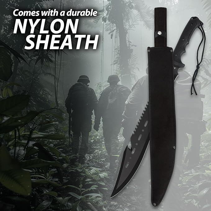 Black Legion Jungle Hunter Machete with Sheath | 25" Tactical Survival Machete Knife | Heavy Duty Sawback Blade for Yard Work & Gardening | Full Tang Stainless Steel | Outdoor & Camping Tool
