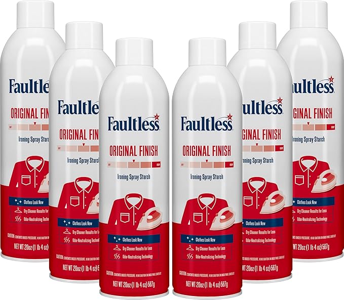 Laundry Starch Spray, Faultless Original Hold Ironing Enhancer Spray Starch for a Smooth Iron Glide on Clothes & Fabric (20oz 6 Pack) Even Spray, Easy Iron Glide, No Reside