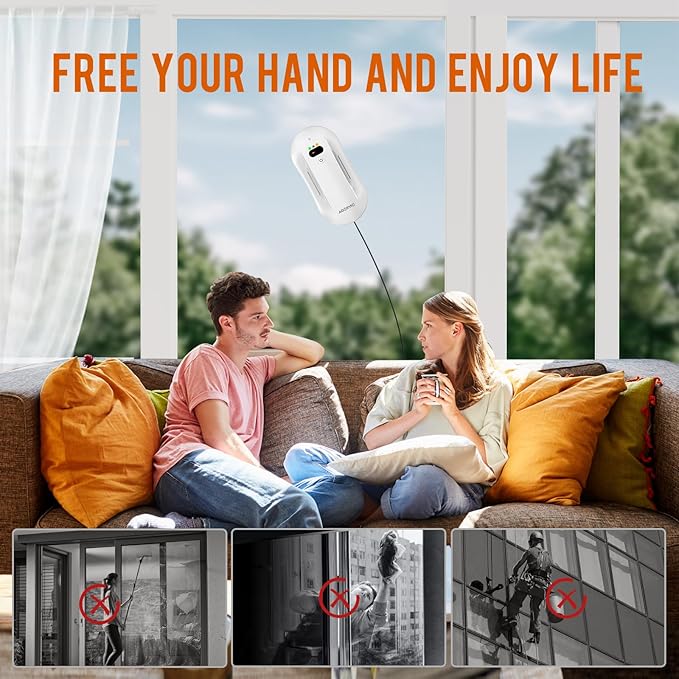 Window Cleaning Robot with Auto Water Spray & Smart Navigation, Automatic Window Cleaner Robot for Inside/Outside Glass with Triple Safety System, Edge Detection and Remote Control