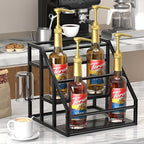 Coffee Syrup Rack Organizer, Spice Racks, Syrup Bottle Holder Stand for Coffee Bar, 3-Tier 12 Bottles Storage Shelves for Syrup, Wine, Dressing for Kitchen Countertop, Black
