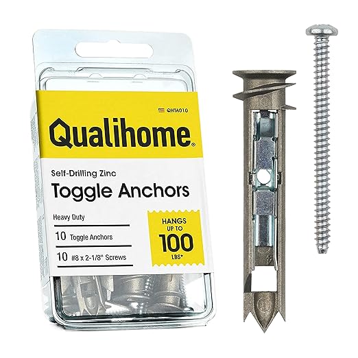 Heavy Duty Drywall Anchors and Screws Kit Including Self-DrillingToggle Anchors & Screws - Durable Zinc Self Drilling Drywall Anchors for Hanging Pictures & More