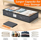 SpaceWhisper 90L Under Bed Storage Containers, 2-Pack Storage Bins with Clear Top, Foldable Closet Organizers and Storage with Label Holder for Clothing, Blankets, Comforter & Pillows (Grey)