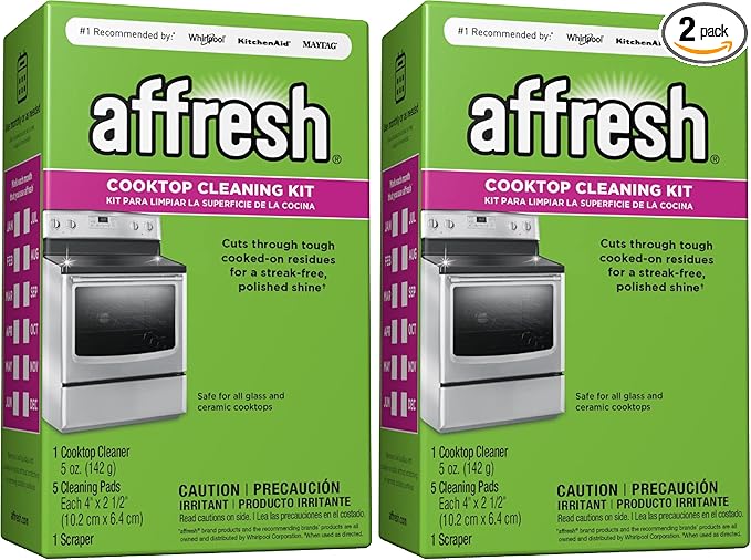 Affresh Cooktop Cleaning Kit, Safe for Glass & Ceramic Cooktops, Includes 5 oz cleaner, 5 pads, 1 scraper (Pack of 2)