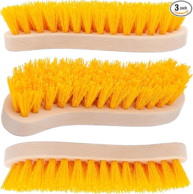 Pack of 3 - Hard Bristle Scrub Brush - Stiff Brush for Cleaning, Heavy Duty Utility Hand Brush Set for Indoor and Outdoor, Nylon Scrubbing Brush