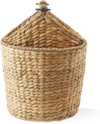 Casafield Toilet Paper Roll Storage Basket with Magazine Holder, Natural - Woven Water Hyacinth Wicker Bathroom Bin for Bath Tissue and Toiletries
