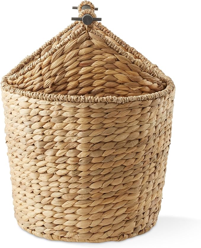 Casafield Toilet Paper Roll Storage Basket with Magazine Holder, Natural - Woven Water Hyacinth Wicker Bathroom Bin for Bath Tissue and Toiletries