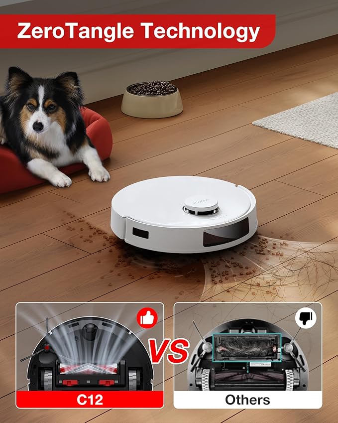 Yeedi C12 Robot Vacuum Cleaner and Mop, 8000Pa Strong Suction, ZeroTangle Brush, Smart Navigation, Self-Charging, White
