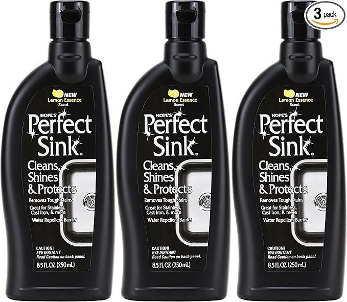 HOPE'S Perfect Sink Cleaner and Polish, Restorative, Water-Repellant, Removes Stains, Ideal for Brushed Stainless Steel, Cast Iron, Porcelain, Corian, Composite, Acrylic, 8.5 oz 3 Pack