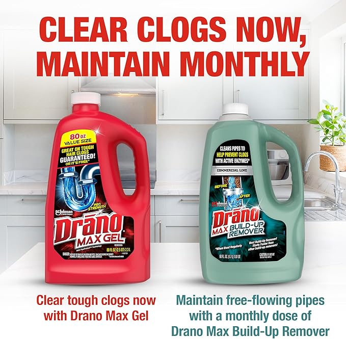 Drano Max Gel Drain Clog Remover and Cleaner for Shower or Sink Drains, Unclogs and Removes Hair, Soap Scum, Blockages, 32 oz