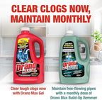 Drano Max Gel Drain Clog Remover and Cleaner for Shower or Sink Drains, Unclogs and Removes Hair, Soap Scum, Blockages, 32 oz