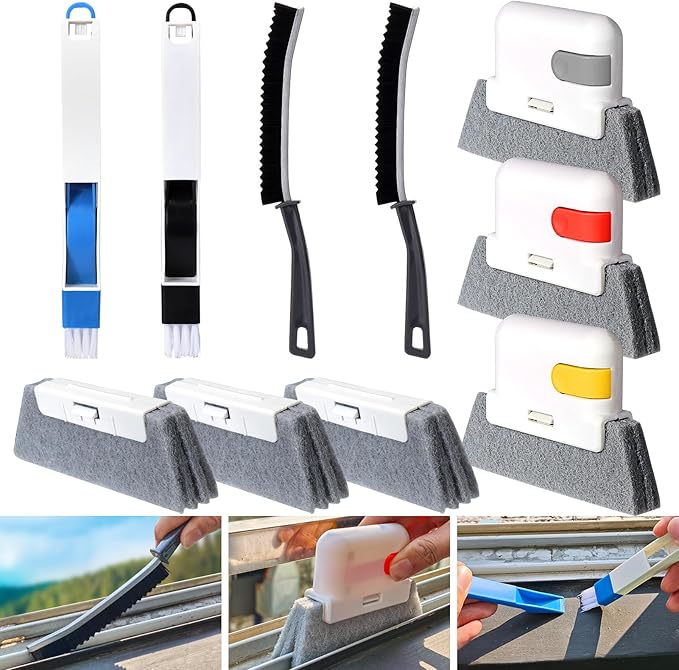XANGNIER Window Sill Cleaner Tool,10 Pcs Magic Door Window Track Cleaning Tools Kit,Sliding Door Track Cleaner,Groove Crevice Cleaning Brush for Tile Lines/Shutter/Car Vents/Air Conditioner/Keyboard