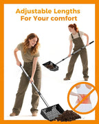 Chicken Poop Scooper with Ergonomic Grip, 4 in 1 Adjustable Chicken Coop Pooper Shovel (24 to 70"), Sifting Litter Shovel Scoop for Chicken Coop/Goat Stall/Stable Cleaning