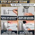 Silver Modern Toilet Brush and Holder Set with Wall Mount - Stainless Steel Toilet Brush with Holder - Removable Inner Bowl, Shiny Design, Splash Protection & Dense Bristles for Bathroom Cleaning